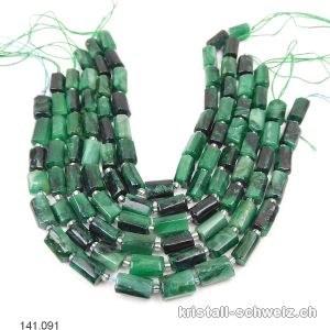 Halb-Strang Fuchsit-Aventurin grün, Röhrchen facettiert 7 - 10 x 5 - 6 mm / 19 cm, 16 Stücke