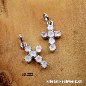  Anhänger kleine KREUZ Mondstein Regenbogen aus 925 Silber