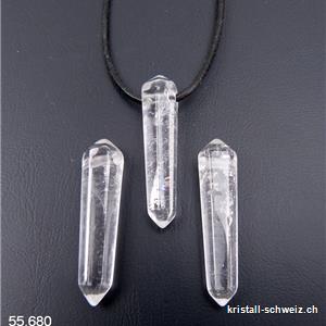 Bergkristall Doppelender gebohrt 3,5 cm mit Lederband. SONDERANGEBOT