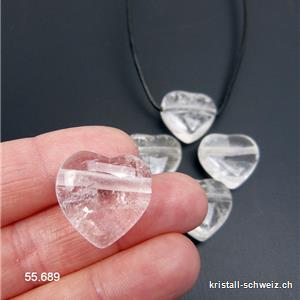 Bergkristall Herz 2 cm gebohrt mit Lederband. SONDERANGEBOT
