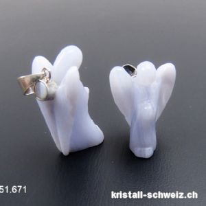 Anhänger Chalcedon blau, Engel 2,5 - 3 cm mit 925 Silberöse