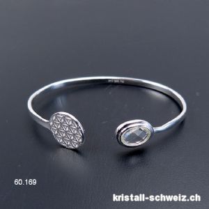 Armband Bergkristall - Blume des Lebens aus 925 Silber, 18 - 19 cm