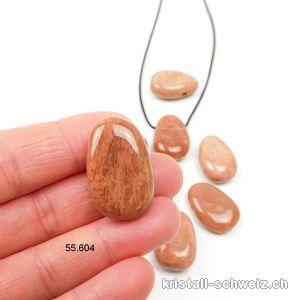 Mondstein chocolade 2,7 - 3 cm gebohrt mit Lederband. SONDERANGEBOT