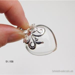 Anhänger Bergkristall Herz bauchig 2,5 cm, 925 Silber