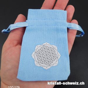 Baumwoll-Beutel blau Mandala - Blume des Lebens, ca. 10 x 6,5 cm