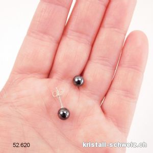 Ohrstecker Hämatit, Kugel 6 mm an 925 Silber