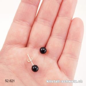 Ohrstecker Onyx schwarz, Kugel 6 mm an 925 Silber