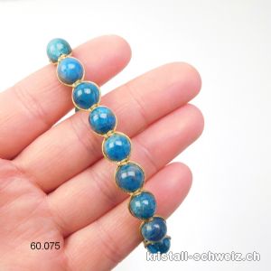 Armband Apatit blau 8 mm, mit verstellbarer goldener Satinschnur