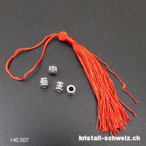 Los 4 Zwischenteilen verziertem Metall  6 x 6 mm und 1 roter Faden-Quaste. SONDERANGEBOT