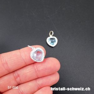 Anhänger Topas blau, facettierter Herz 1,5 cm aus 925 Silber