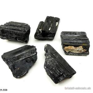 Turmalin schwarz kristallisiert roh 3 bis 4 cm, 22 bis 28 Gramm