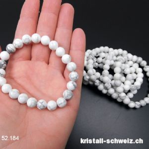 Armband Magnesit - Howlith weiss 8 mm, elastisch 19 cm