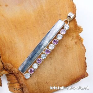 Anhänger Kyanit blau, Amethyst, Topas aus 925 Silber. Unikat XXL