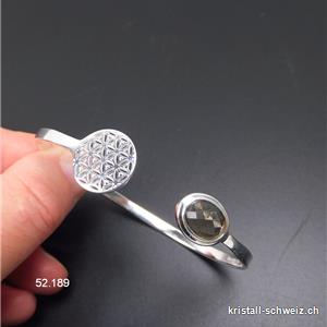 Armband Rauchquarz - Blume des Lebens aus 925 Silber, 18 - 19 cm