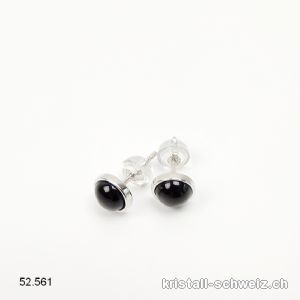 Ohrstecker Onyx schwarz Cabochons 6 mm / 925 Silber Rhodiniert