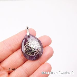 Anhänger Amethyst Tropfen mit Baum des Lebens 3 x 2,5 cm