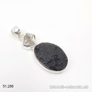 Anhänger Tektit mit Herkimer Diamant aus 925 Silber. Unikat