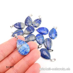 Anhänger Lapislazuli AB 2 cm, Tropfen flach mit Metallöse