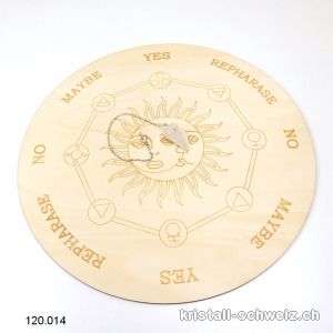 Los WAHRSAGEREI gross Holzbrett Ø 25 cm und Pendel Bergkristall. SONDERANGEBOT