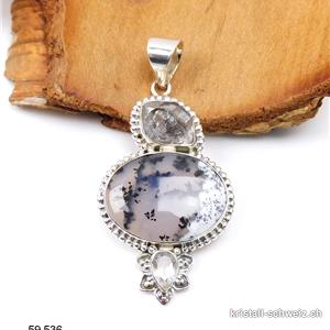 Anhänger Dendriten Opal, Herkimer, Bergkristall aus Silber 925. Einzelstück