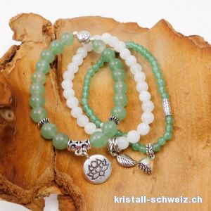 3 Armbänder LOSLASSEN, Aventurin grün u. Jade weiss. Sonderangebot