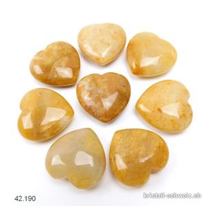Herz Jade gelb-beige 3 x 3 x 1,2 cm. AB-Qual. SONDERANGEBOT