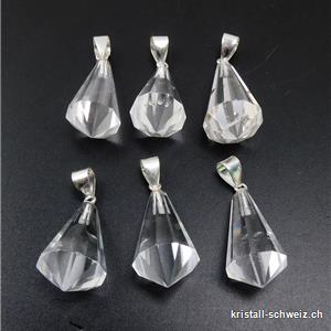 Anhänger Bergkristall facettierter Tropfen ca. 2 cm an Silberöse