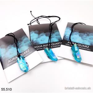 Aqua Aura - Aura-Quarz gebohrt 3 bis 4,5 cm mit verstellbarer Stoffkordel