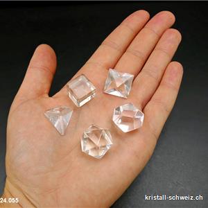 5 platonischen Körper in Bergkristall, ca. 1,4 bis 1,7 cm