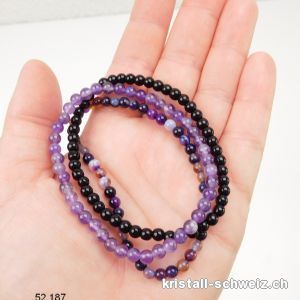 3 Armbänder SPIRITUALITÄT, Amethyst - Onyx schwarz - Achat lila. SonderangebotT