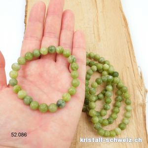 Armband Jade Serpentin 8-8,5 mm, elastisch 18 cm. Grösse M