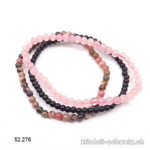 3 Armbänder EMOTIONALES GLEICHGEWICHT, Onyx schwarz, Rhodonit, Rosenquarz. Sonderangebot