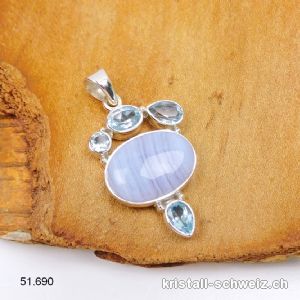 Anhänger Chalcedon blau gebändert, Topas blau an 925er Silber. Unikat