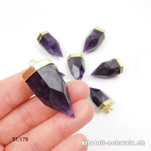 Anhänger Amethyst dunkel facettiert mit Metall vergoldet 3 - 3,5 cm