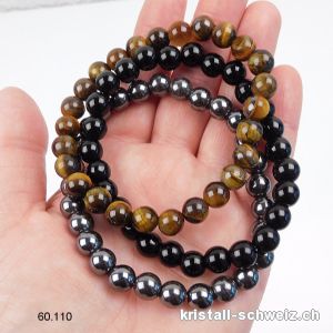 3 Armbänder VERANKERUNG und SCHUTZ - Onyx, Tigerauge, Hämatit