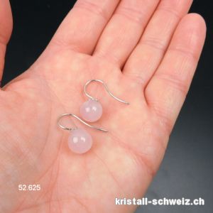 Ohrhänger Rosenquarz Kugel 10 mm aus 925 Silber rhodiniert