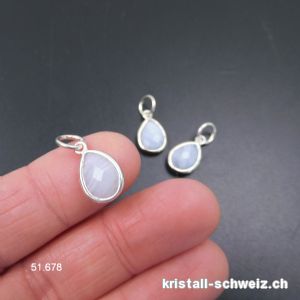 Anhänger Chalcedon blau, mini-Tropfen facettiert aus 925 Silber