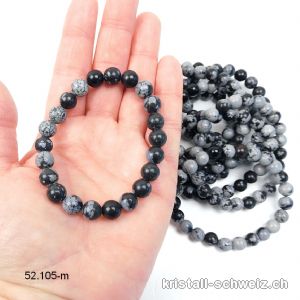 Armband Obsidian Schneeflocken 8 - 9 mm / 18 cm. Grösse M