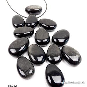 Obsidian Silber 2,7 - 3 cm gebohrt mit Lederband zum Binden
