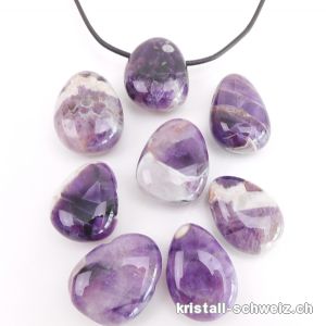 Amethyst-Quarz gebohrt 2,5 - 3 cm mit Lederband. Sonderangebot