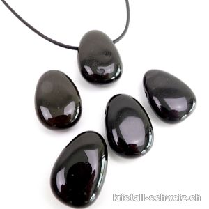 Onyx natur schwarz ca. 3 cm, gebohrt mit Lederband