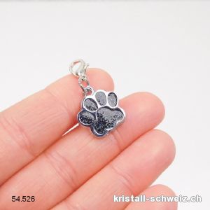 Charm Tierpfote SCHWARZ 1,6 cm, aus Metall mit Verschluss