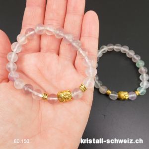 Armband Fluorit hell 8 - 8,5 mm/19 cm, mit BUDDHA vergoldet. Sonderangebot