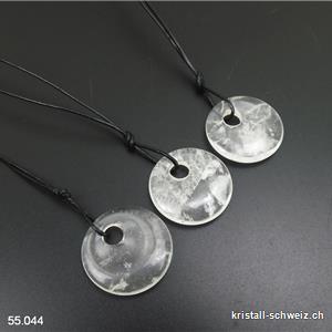 Halskette Bergkristall Donut 3 cm mit geknoteter schwarzer Lederband