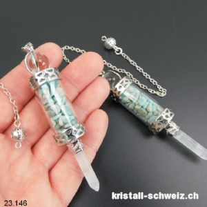 Pendel Amazonit und Bergkristall, ca. 8 cm. Sonderangebot