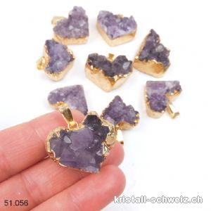 Anhänger Amethyst Herz Druse 2-3 cm an Metallöse vergoldet