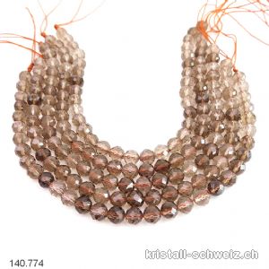 Halb-Strang Rauchquarz FACETTIERT 6 mm / 18,5 cm, ca. 32 boules. A-Qual.