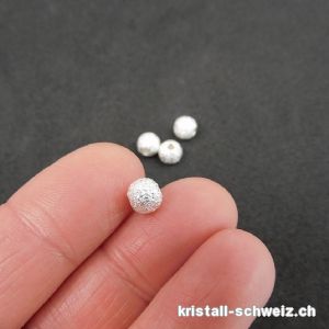 Perle 6 mm/Bohrung 1,5 mm, 925 Silber diamantiert hell