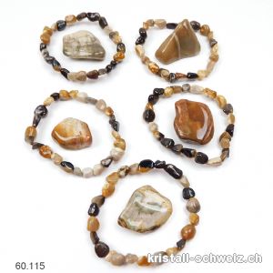 Set VERANKERUNG, 1 Armband Versteinertes Holz u. 1 Trommelstein