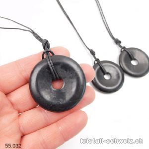 Schungit Halskette Donut 4 cm mit Lederband. Sonderangebot